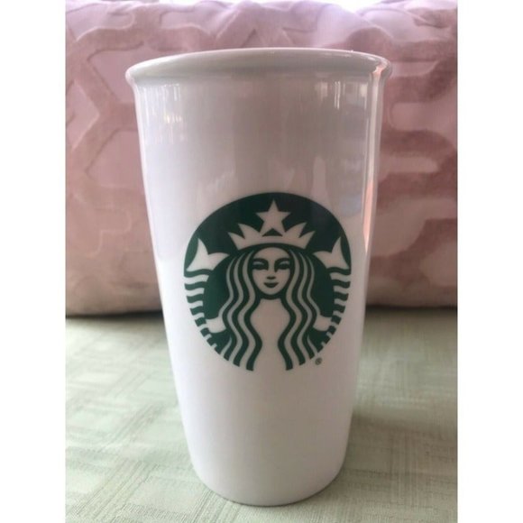 Starbucks 2016 Green Mermaid Logo Ceramic Travel Mug 12 Oz Check Mark - No Lid - Picture 1 of 4